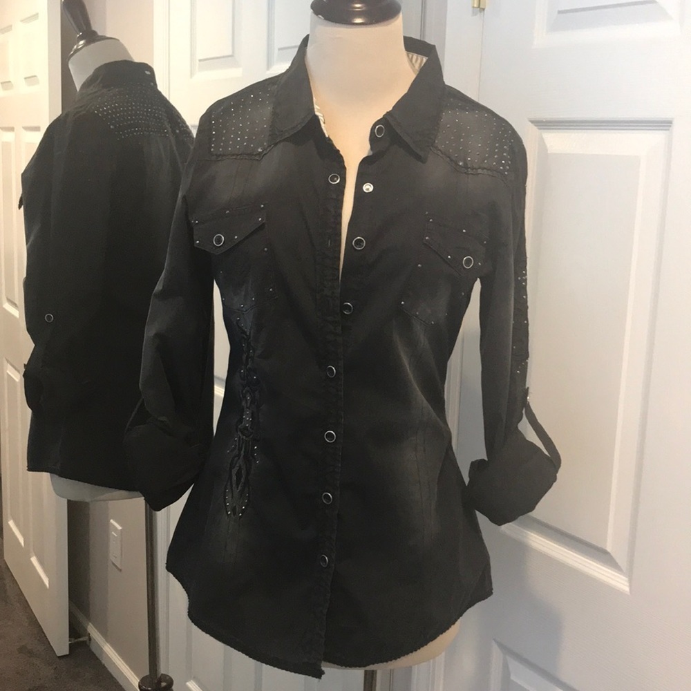 NWT Roar Western Glitz Long Sleeve Button Up Sz M